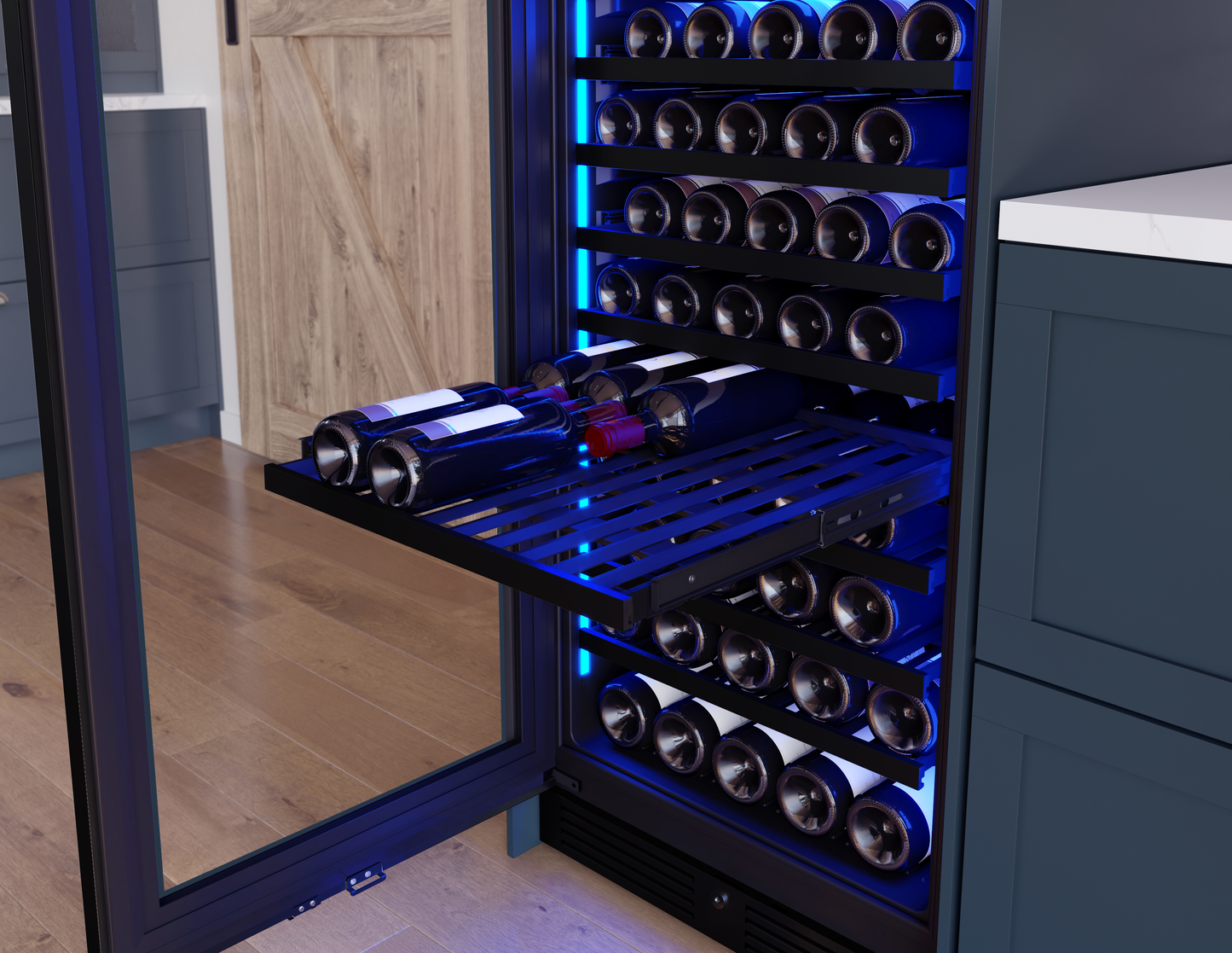 Wine cooler, 24" full size, panel ready + glass, reversible, 2 zones