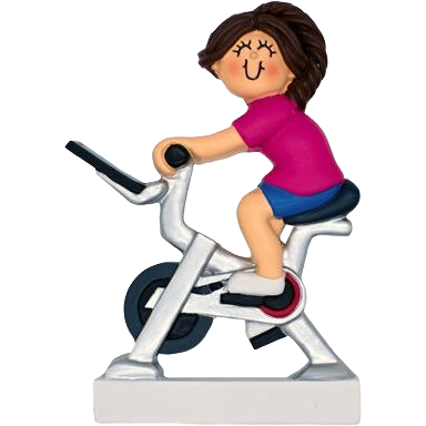 Customized ornament of brunette woman riding an exercise bike for Christmas Ornaments & Tree Decorations under $50 collection