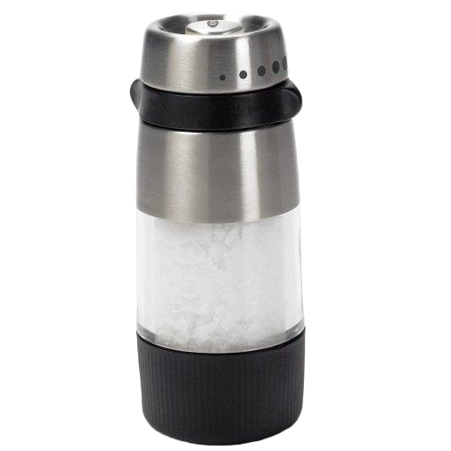 Stainless steel salt grinder with clear salt container and non-slip grip, perfect for kitchen gadgets under $50 collections
