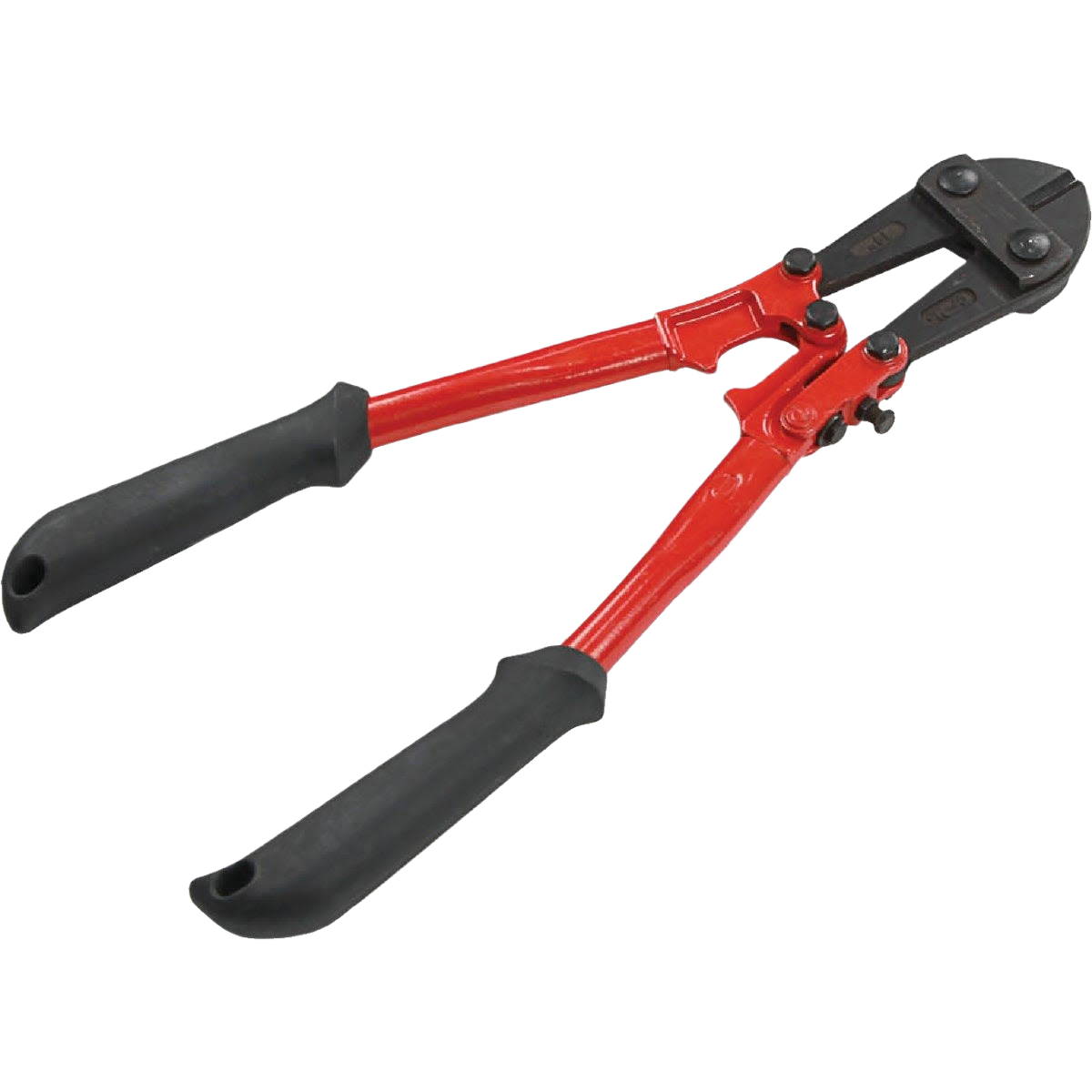 14-inch bolt cutters with red steel arms and black rubber grips for hand tools and home improvement use