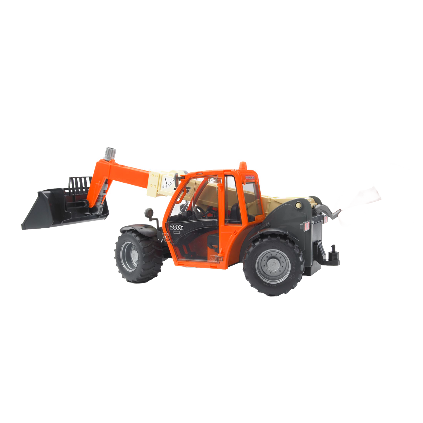 Orange and beige Bruder JLG 2505 telehandler toy with black bucket from Vehicles & Remote Controlled Toys collection