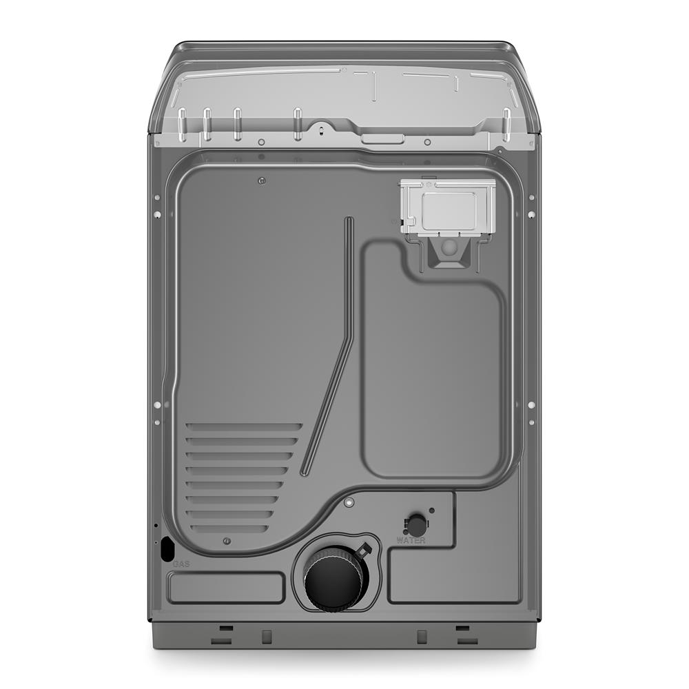 Rear view of gray top load gas dryer showing vent, control components, and housing in gas dryers collection