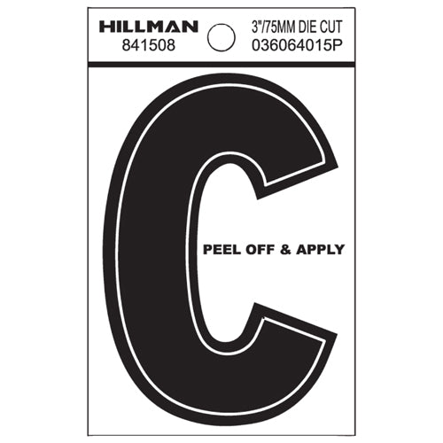 Black vinyl die cut peel-off letter C sticker for labeling and home improvement projects