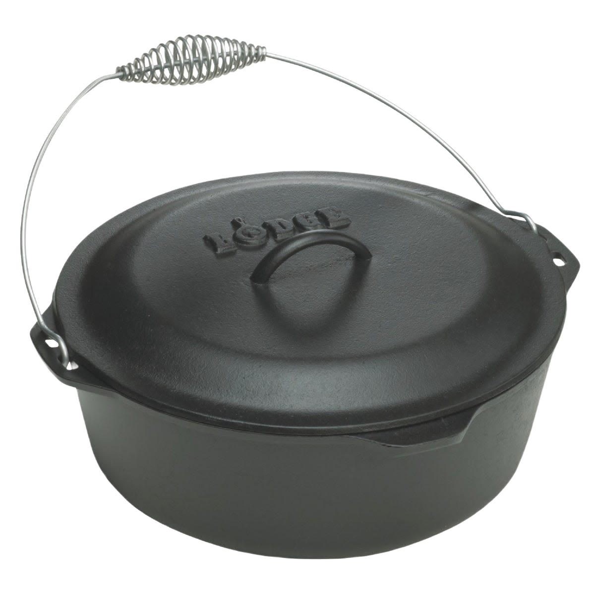 Black cast iron Dutch oven with coil handle and lid for Kitchenware and Lodge Cast Iron collections under $100