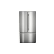 Sleek stainless steel counter-depth French door refrigerator with bottom freezer and internal water dispenser from KitchenAid appliances collection