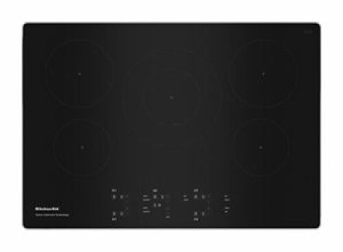 Black smooth glass 30-inch sensor induction cooktop with five cooking zones from KitchenAid cooktops collection