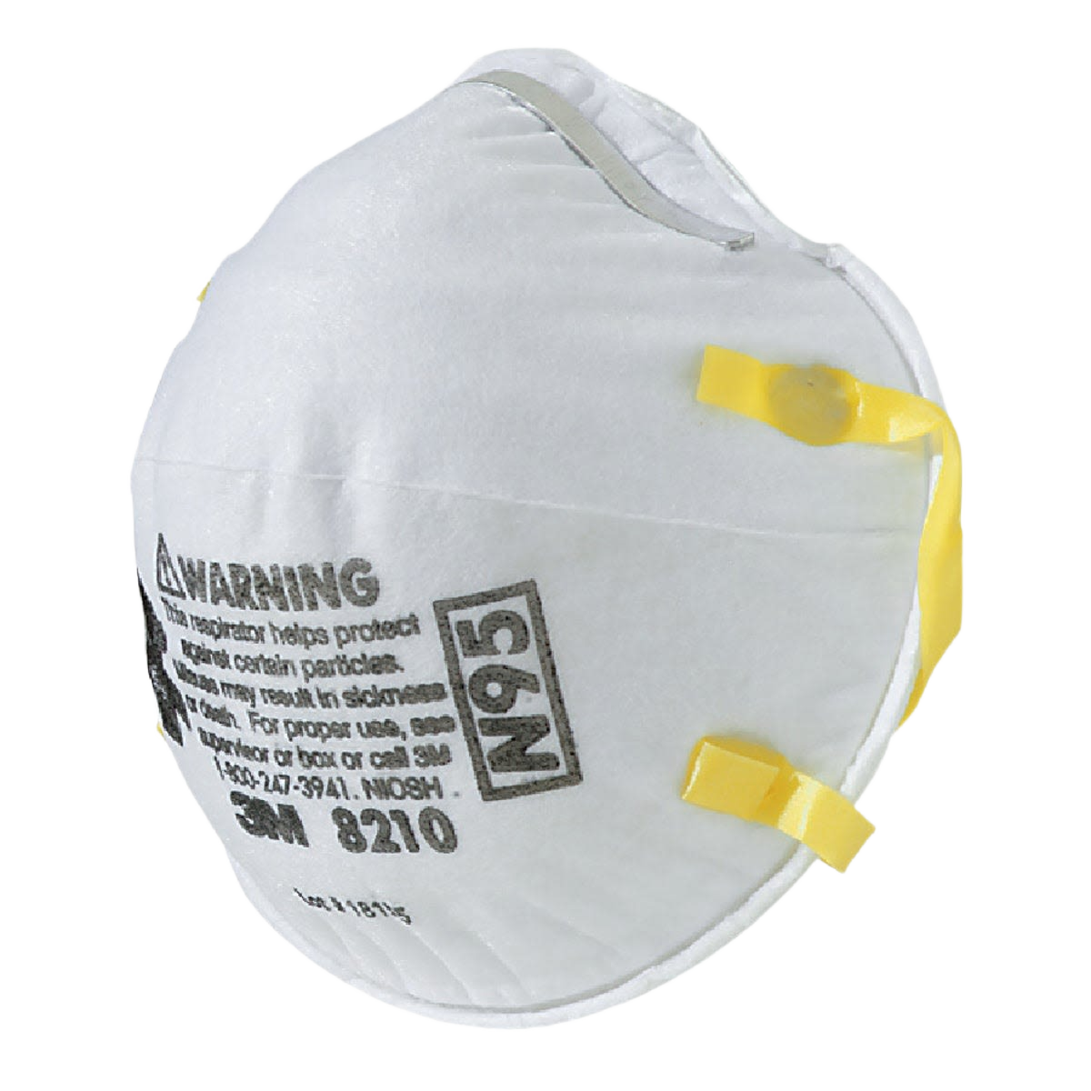 White N95 respirator mask with yellow straps for dust and mist protection in paint and home improvement supplies collections