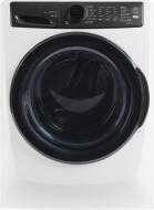 matte white front load washer with large black tinted door and digital control panel in washers and dryers collection
