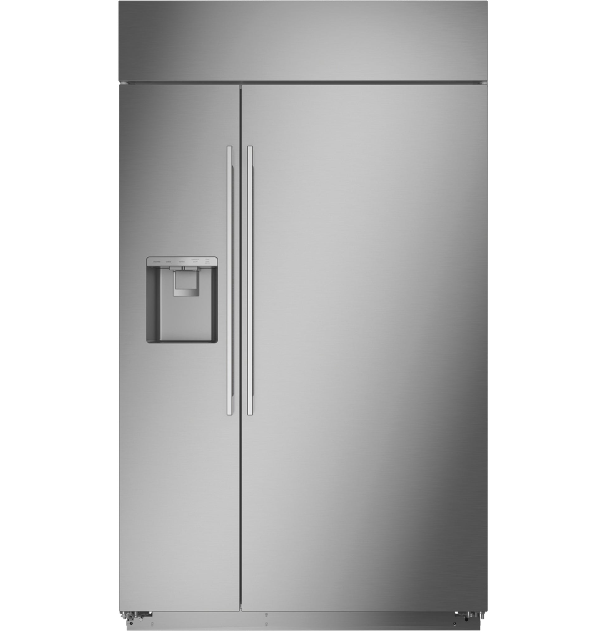 Built-in side-by-side refrigerator with dispenser in a sleek stainless steel finish from kitchen appliances collection