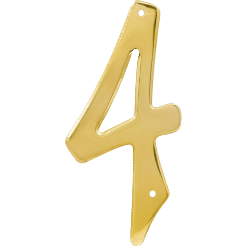 Brass house number 4 with nail-on holes for easy mounting in home improvement projects