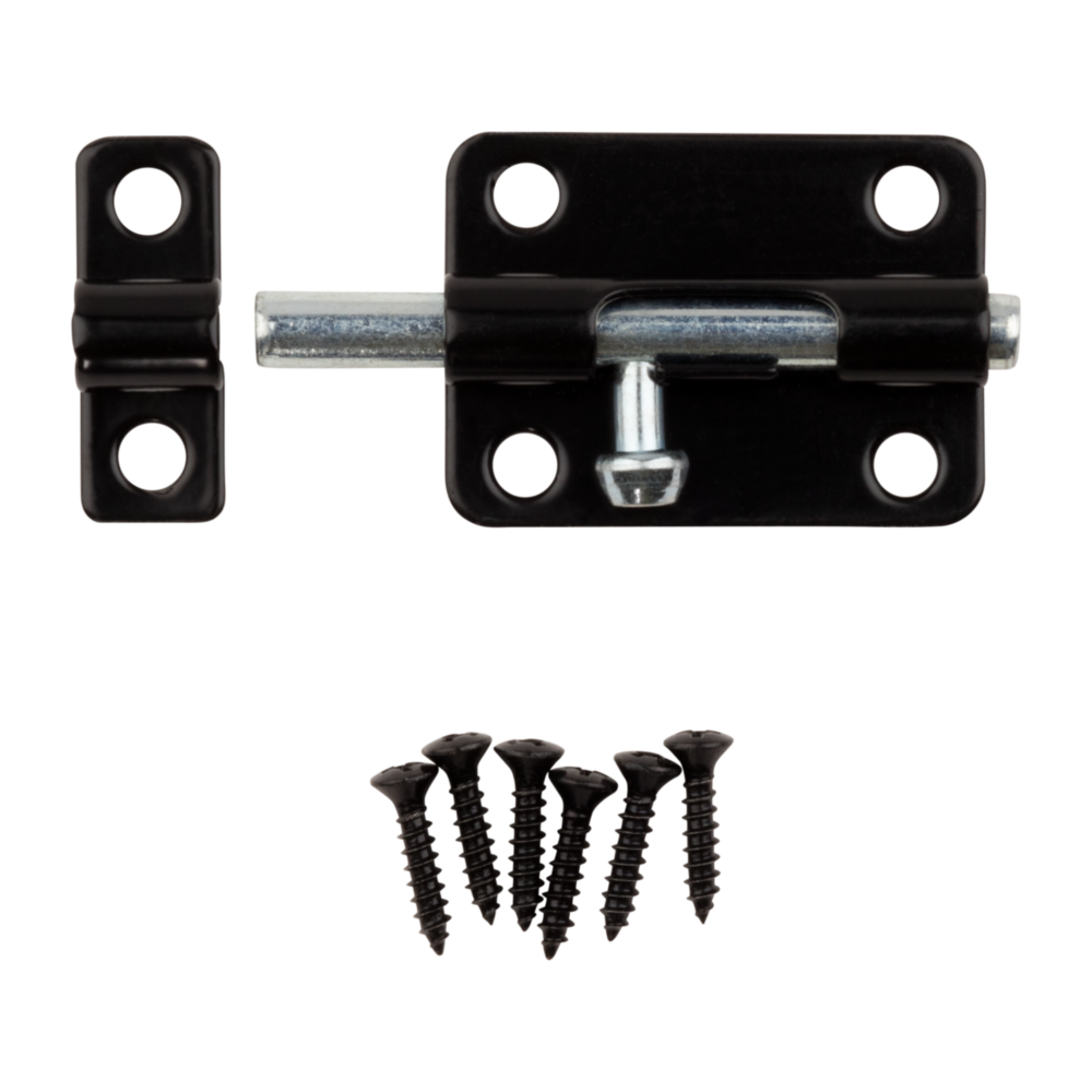 3-inch black steel door barrel bolt with mounting screws for hardware, door accessories, and home improvement under $50 collection