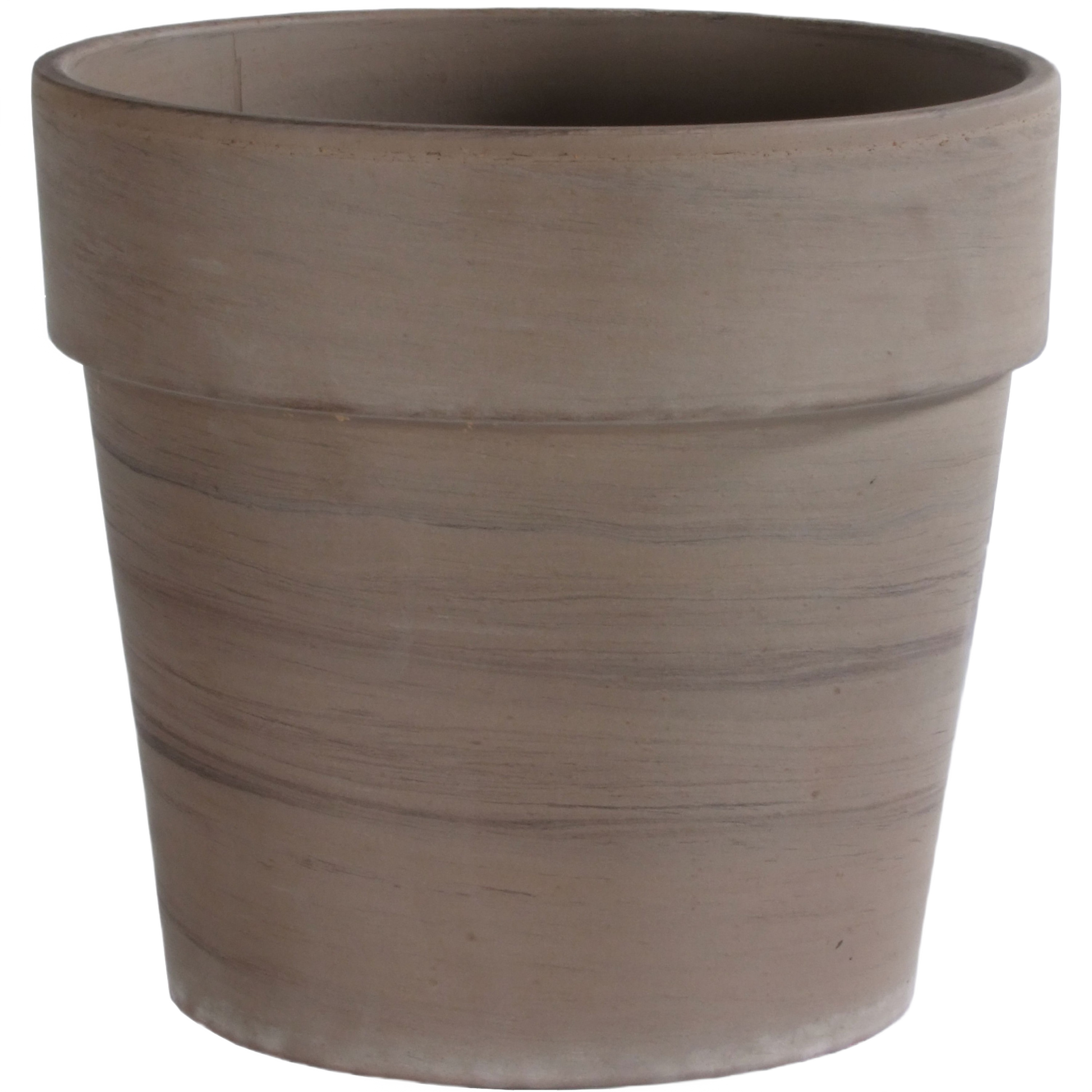 Simple basalt clay pot with smooth finish and subtle horizontal striations for home and garden use