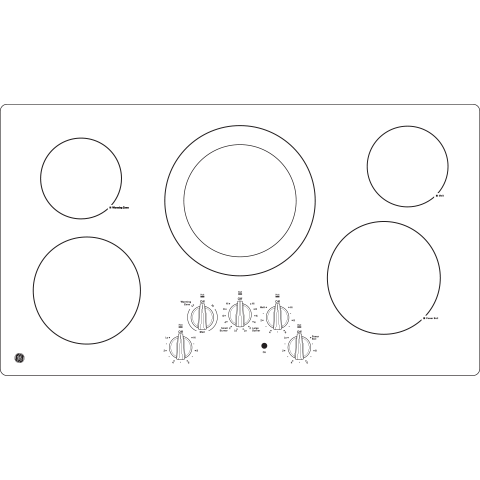 White built-in electric cooktop with five knob controls and five heating elements for kitchen and home improvement use