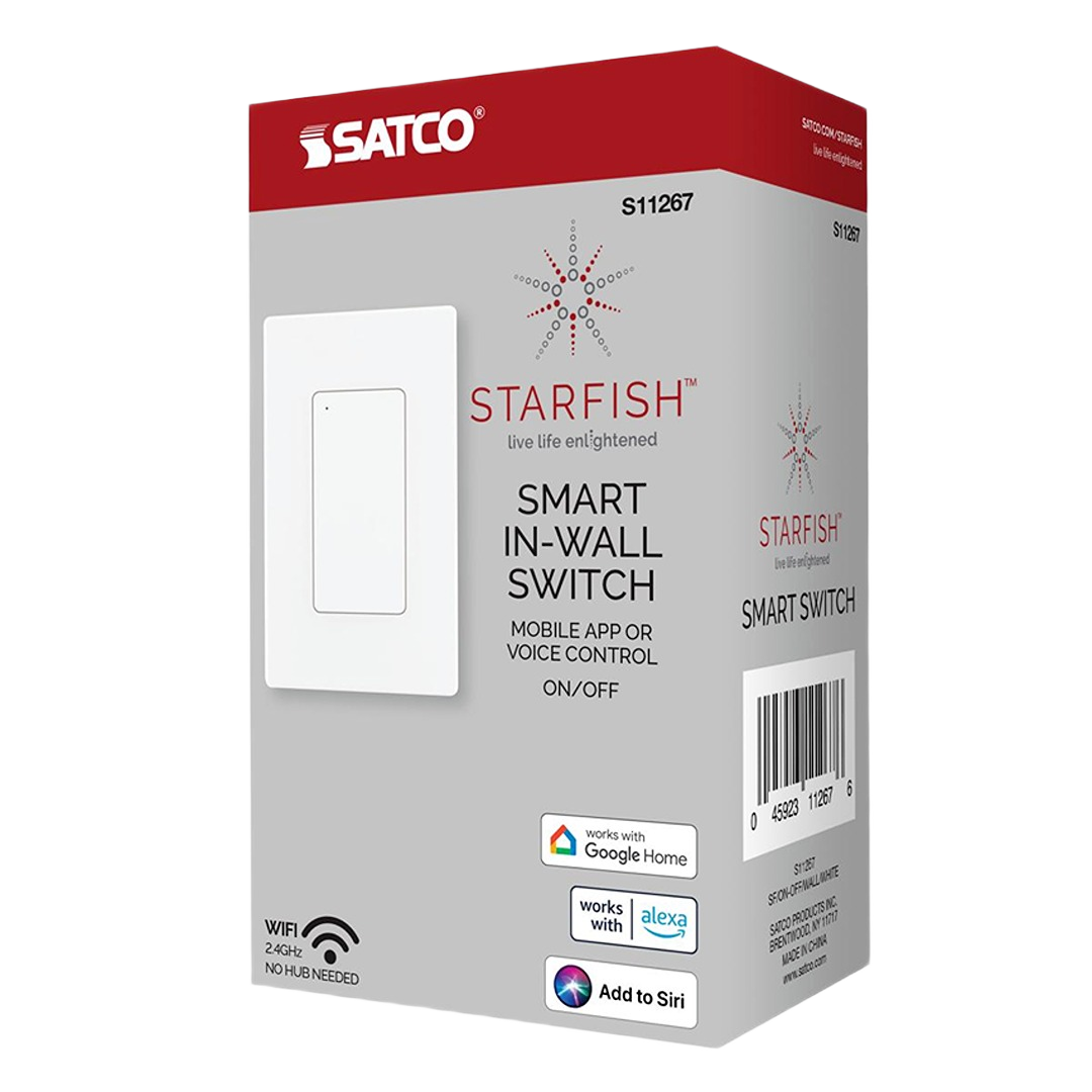 Satco White Starfish smart in-wall switch with mobile app and voice control for home improvement use