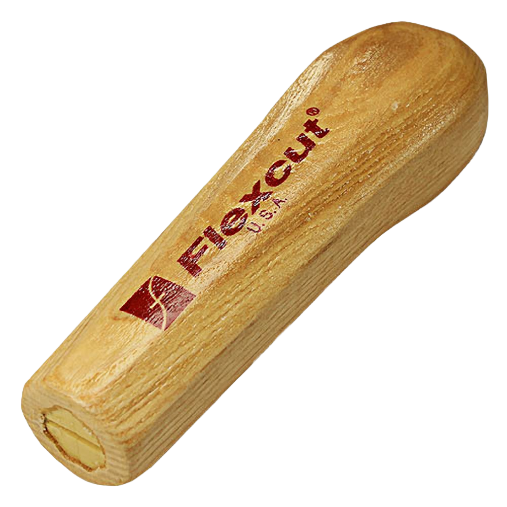 Light wood power handle with ergonomic shape and Flexcut logo for precision woodworking and home improvement tasks