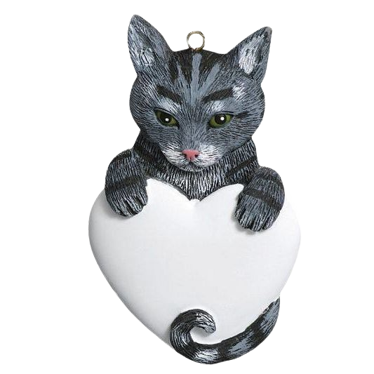 Gray tabby cat ornament holding a white heart for Christmas Ornaments & Tree Decorations under $50 collection