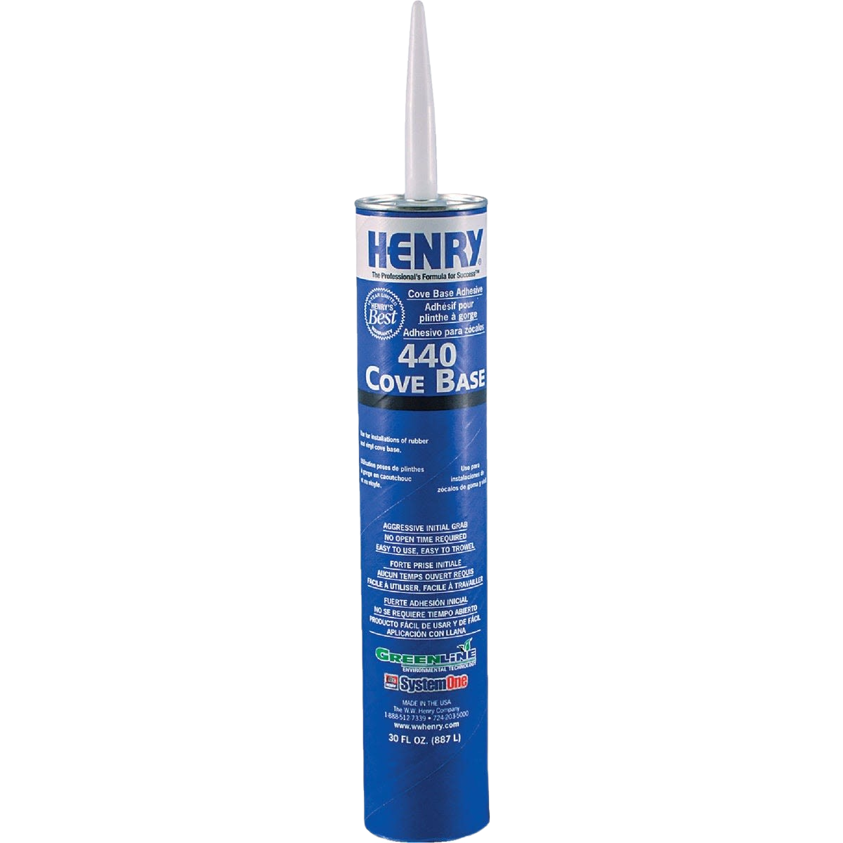 Blue tube of Henry Cove Base Adhesive for flooring and tile applications in home improvement and glue products collections