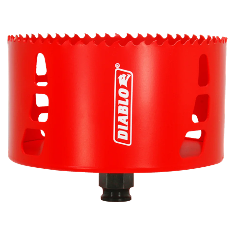 Red Diablo hole saw with Snap-Lock Plus mandrel for fast cutting in woodworking tools under 50 collection