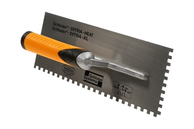Square-notched trowel with ergonomic yellow handle for tile flooring and home improvement projects under $50