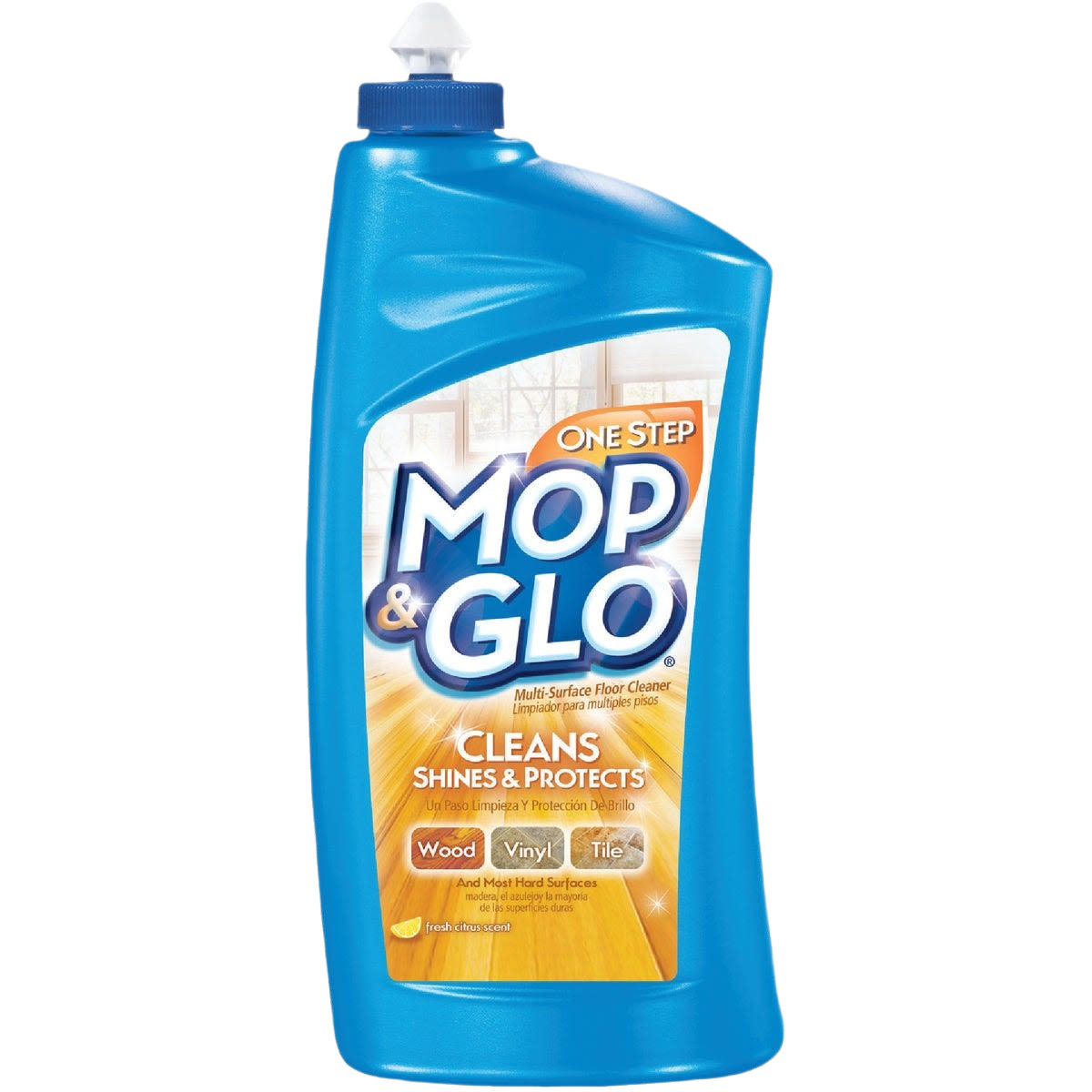 Blue bottle of multi-surface floor cleaner for wood, vinyl, and tile floors in cleaning supplies under $50 collections