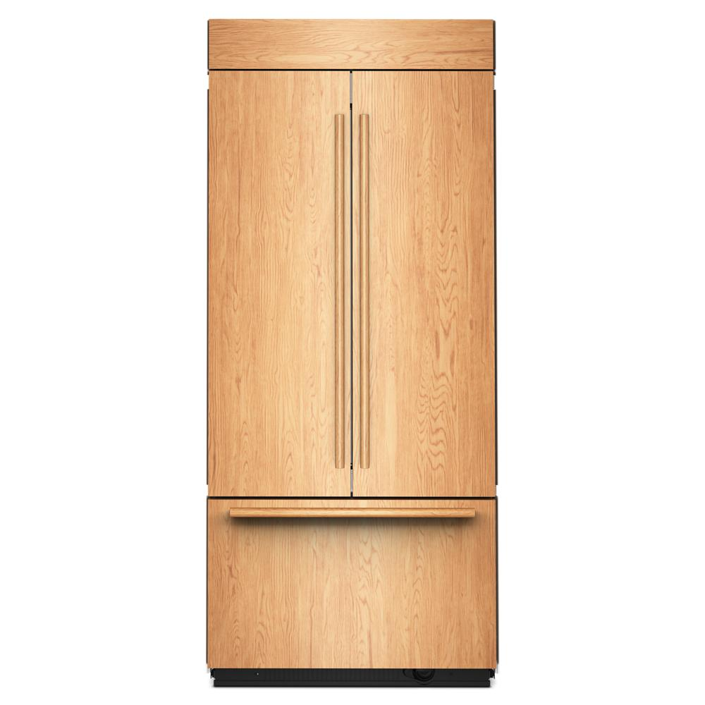 Built-in panel-ready French door bottom mount refrigerator with wood finish exterior in KitchenAid appliances collection