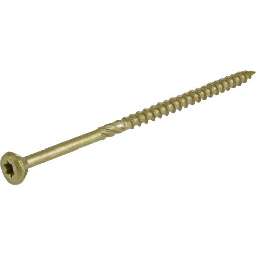 Gold-colored exterior wood screw with star drive head, designed for fasteners in hardware and lumber projects