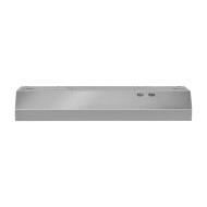 Under cabinet range hood with full-width grease filters and integrated LED lighting in kitchen appliances collection