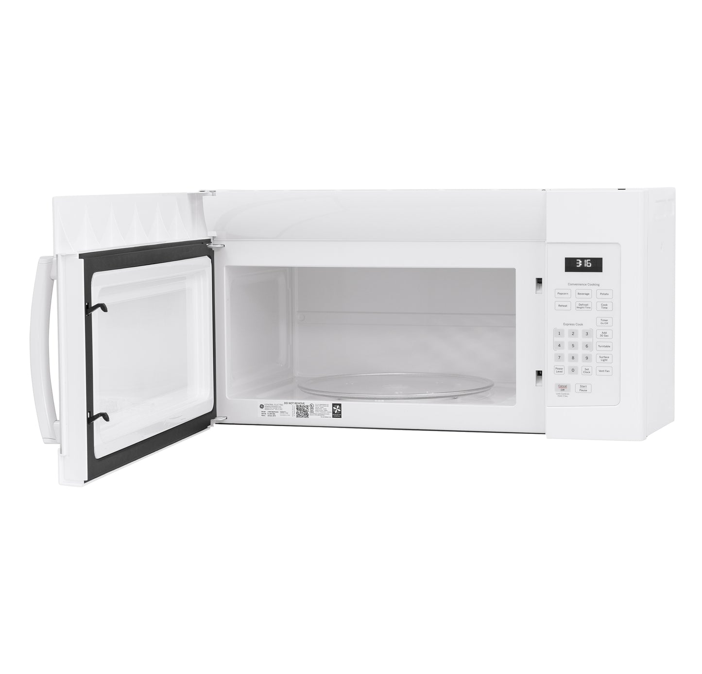 White over-the-range microwave with digital keypad and open door in Microwaves and Kitchen & Kitchenware collections
