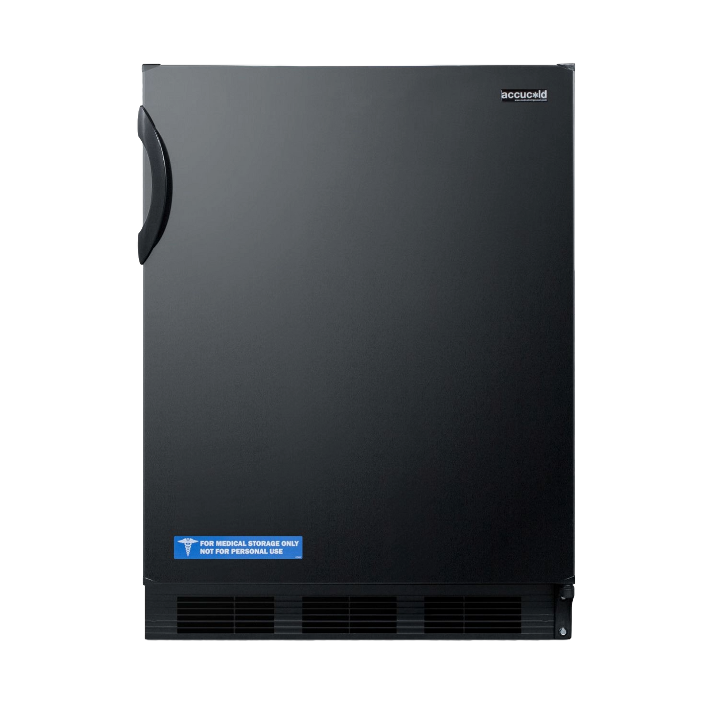 Black built-in all-refrigerator with curved handle and ventilation grille in Refrigerators and Appliances collection