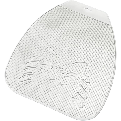White flexible litter mat with raised bumps and cat face design to capture debris in home improvement tasks