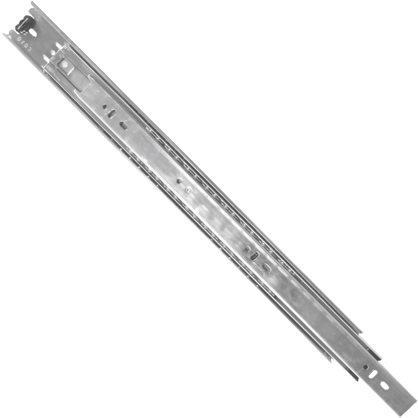 Metal full extension drawer slide with push-in lever release for furniture and cabinet hardware use in home improvement projects