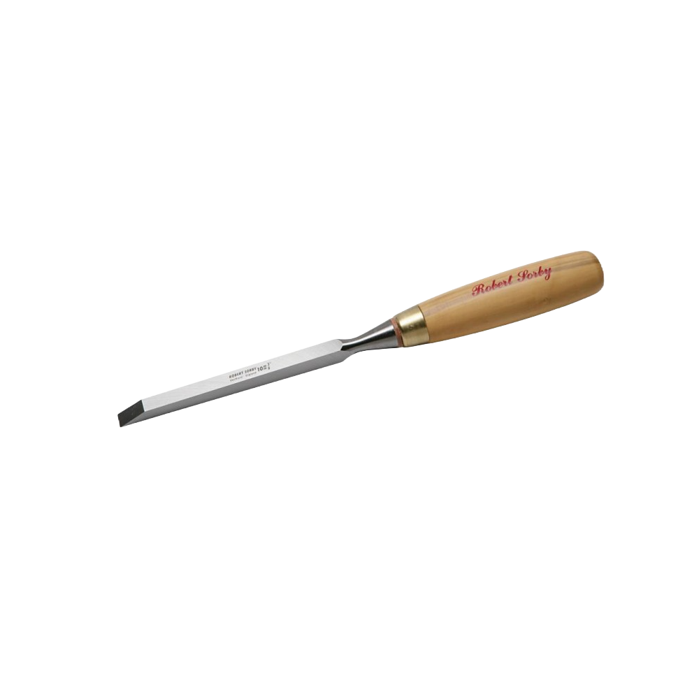 Woodworking chisel with polished steel blade and wooden handle designed for precise mortise cuts in home improvement tasks