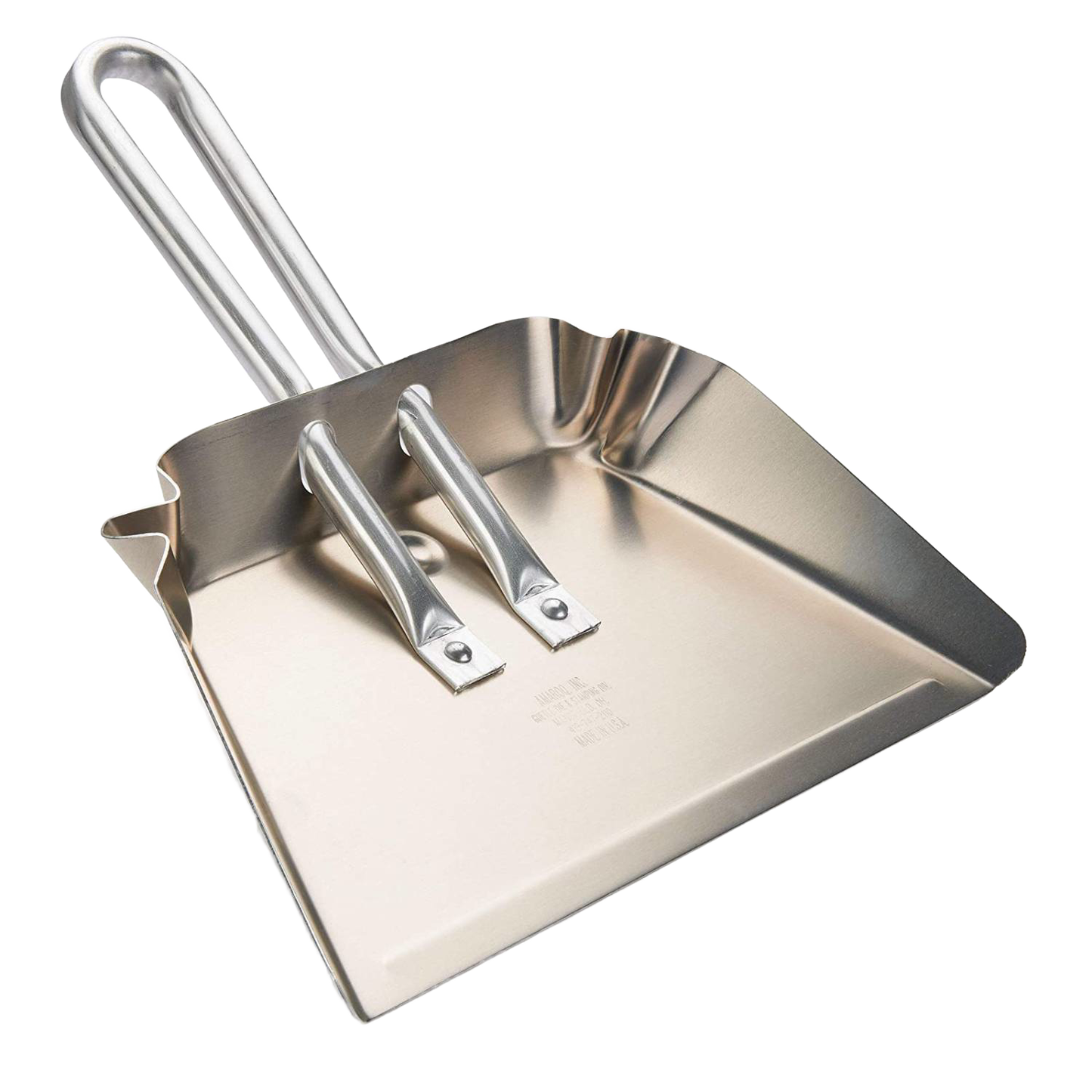 Small stays-flat aluminum dustpan with wide mouth and reinforced handle for Cleaning Tools and Brooms & Dust Pans collections