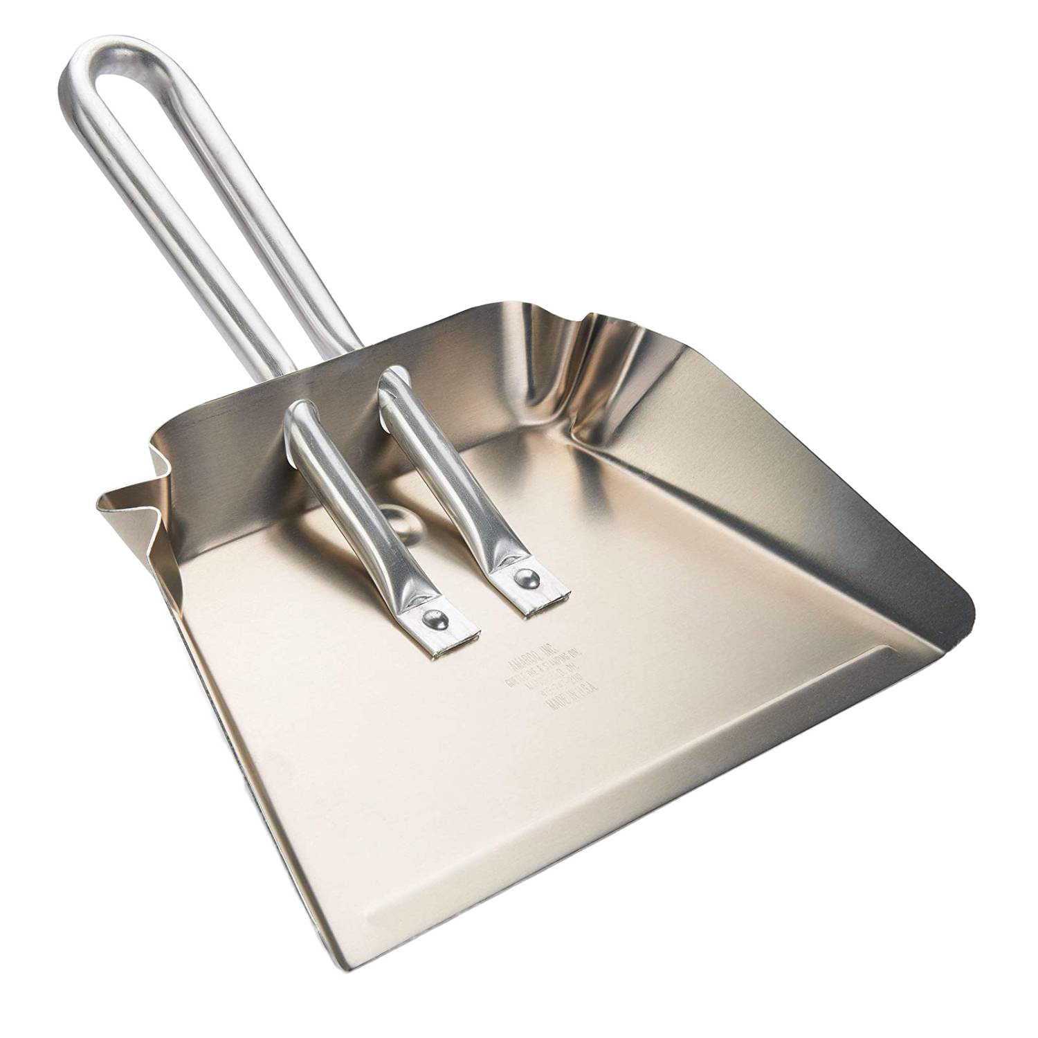 Small stays-flat aluminum dustpan with wide mouth and reinforced handle for Cleaning Tools and Brooms & Dust Pans collections