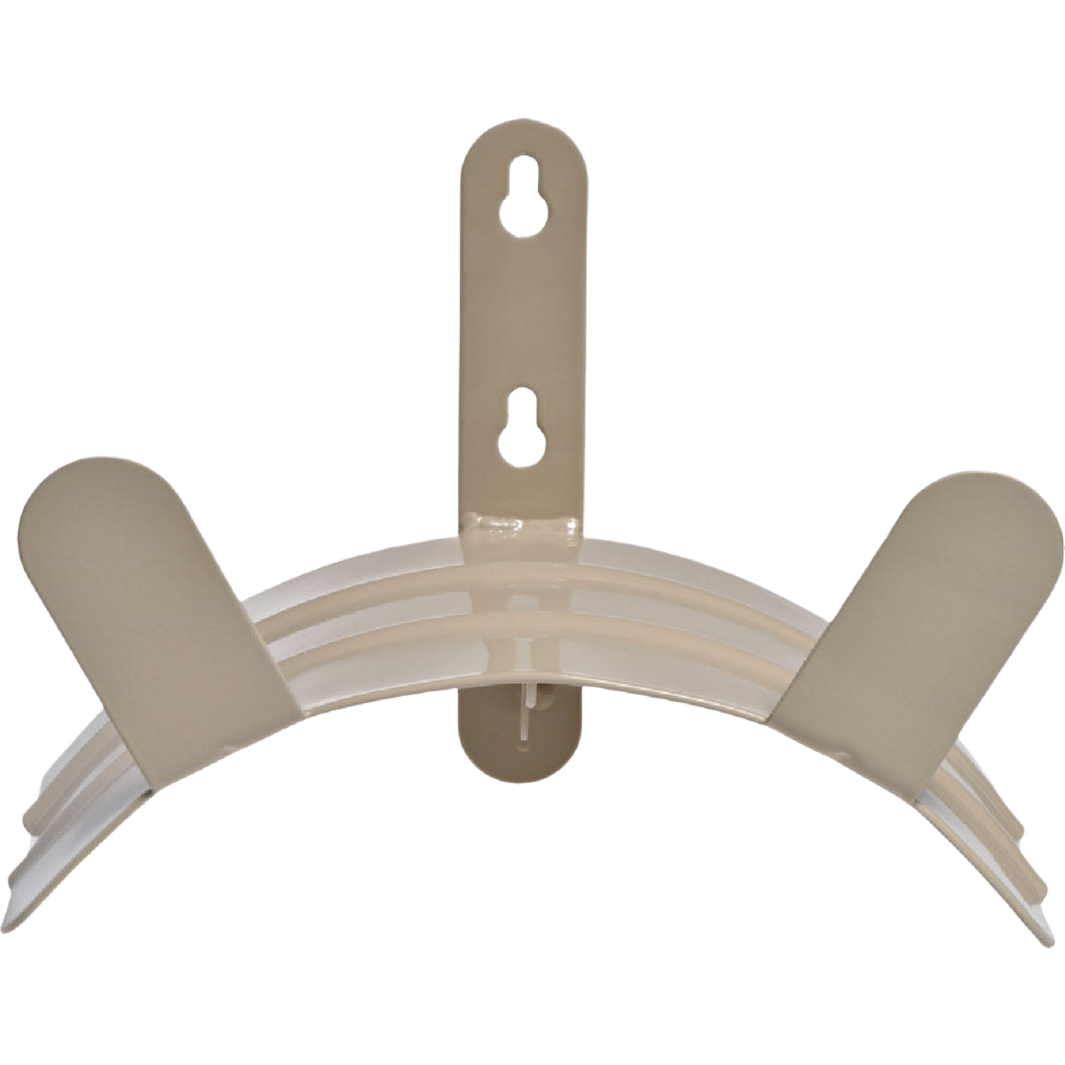 Beige metal wall mount hose hanger with curved arms for garden hose storage in Lawn & Garden collections