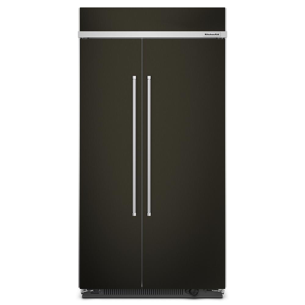 Built-in side-by-side refrigerator with PrintShield™ finish and stainless steel vertical handles from KitchenAid collection