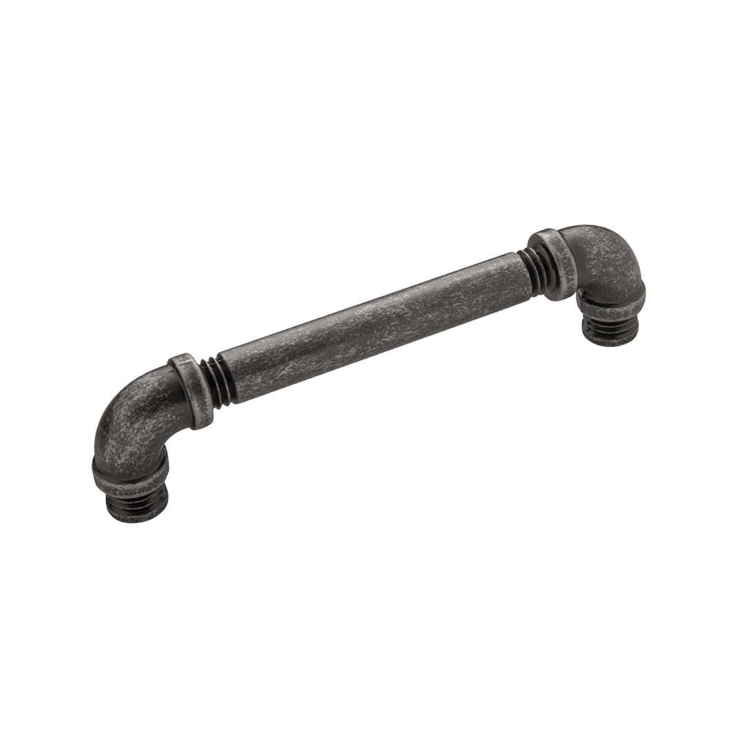 Rustic black nickel pipeline-style cabinet pull with vibed finish for furniture hardware and home improvement tools under $50