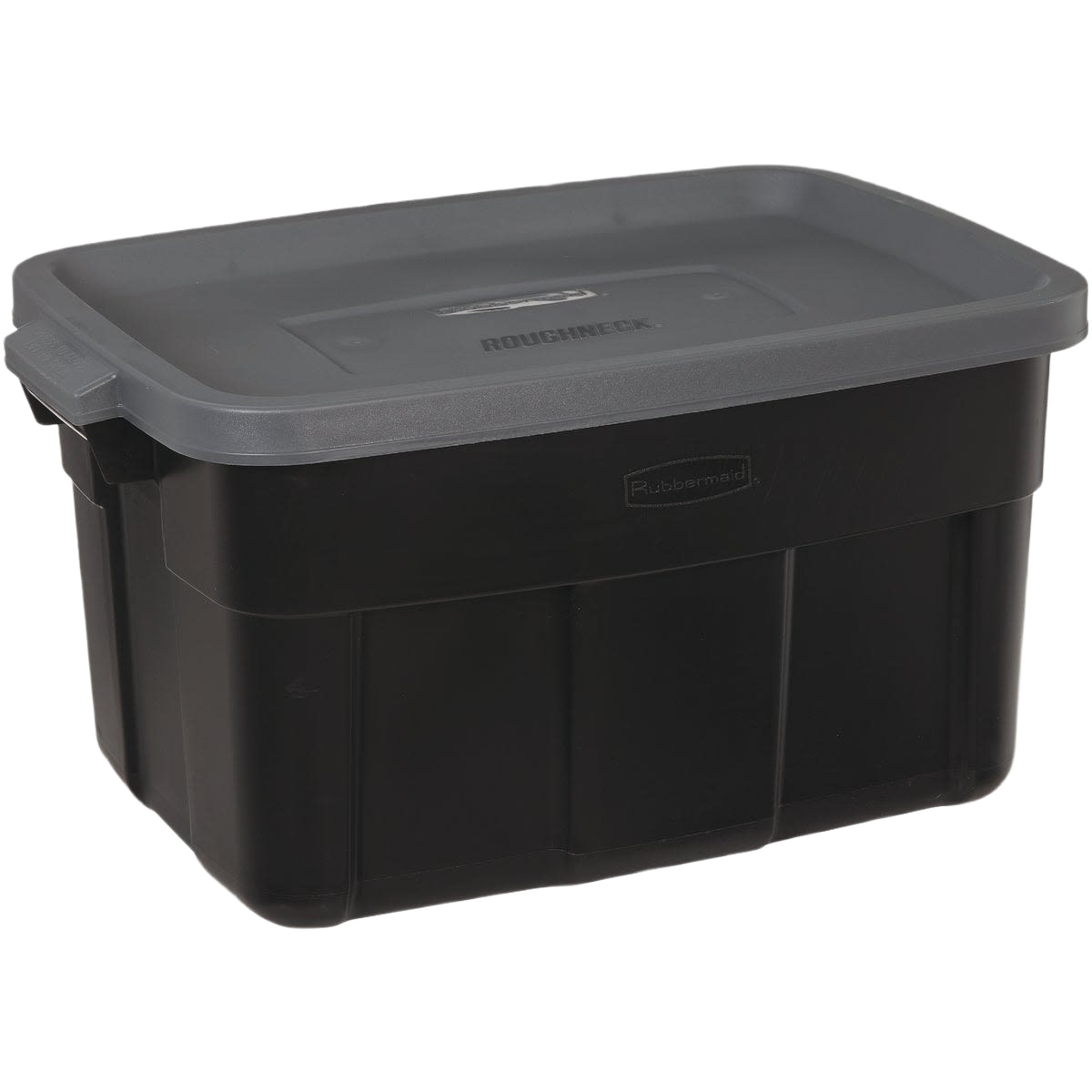 Durable black storage tote with gray lid and secure handles designed for home organization and tool storage