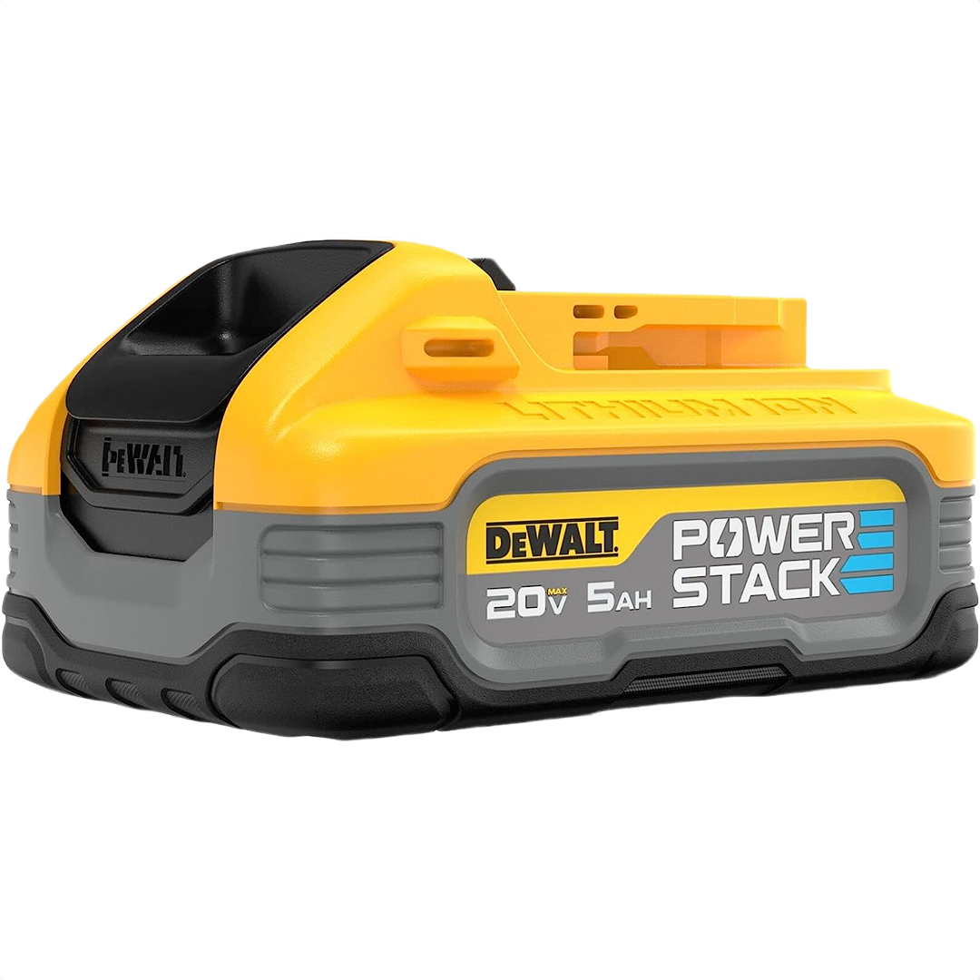 Compact yellow and gray DEWALT 20V MAX 5Ah POWERSTACK battery for tools and home improvement projects