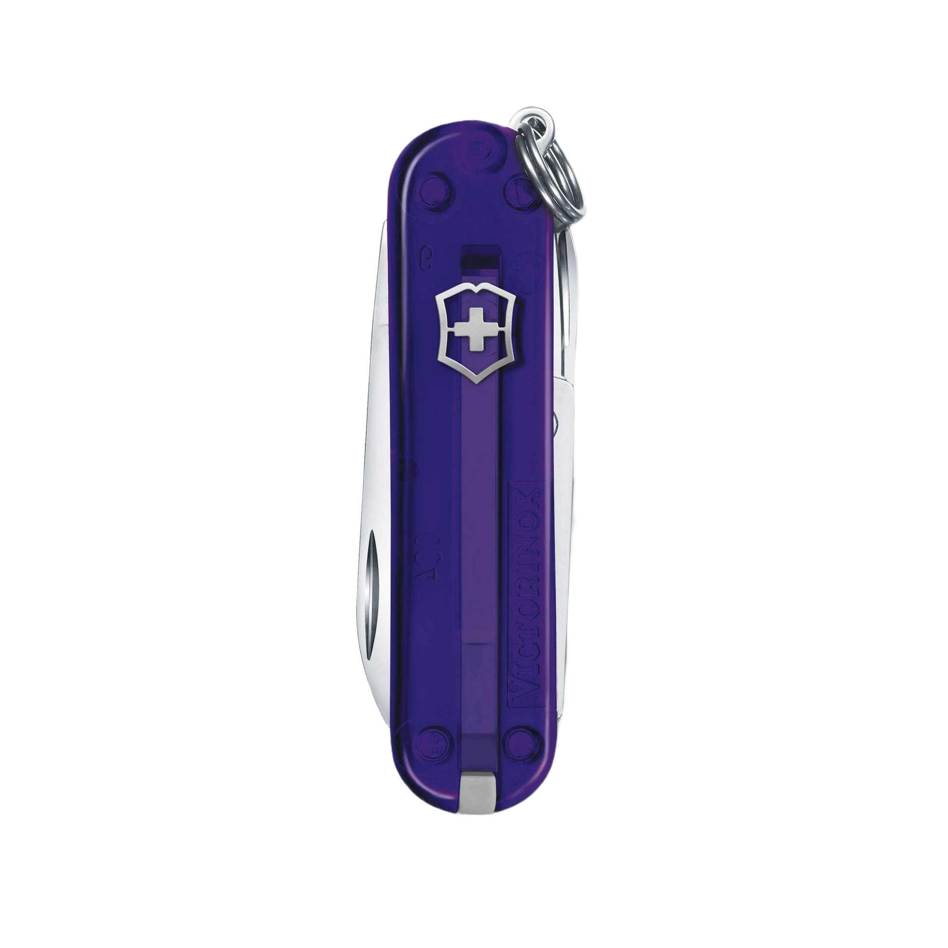 Compact translucent Persian indigo Swiss Army pocket knife with keyring, versatile multi-tool in cutting and hand tools collections under $50