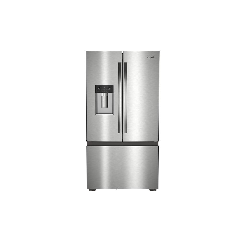 Stainless steel French door refrigerator with in-door water and ice dispenser, part of refrigerators collection at Hartville Hardware