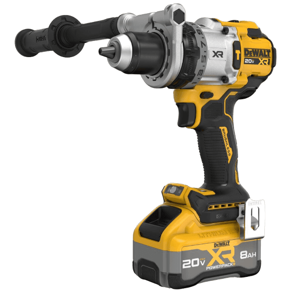Cordless 20V XR hammer drill with side handle and XR POWERPACK battery for versatile home improvement tasks