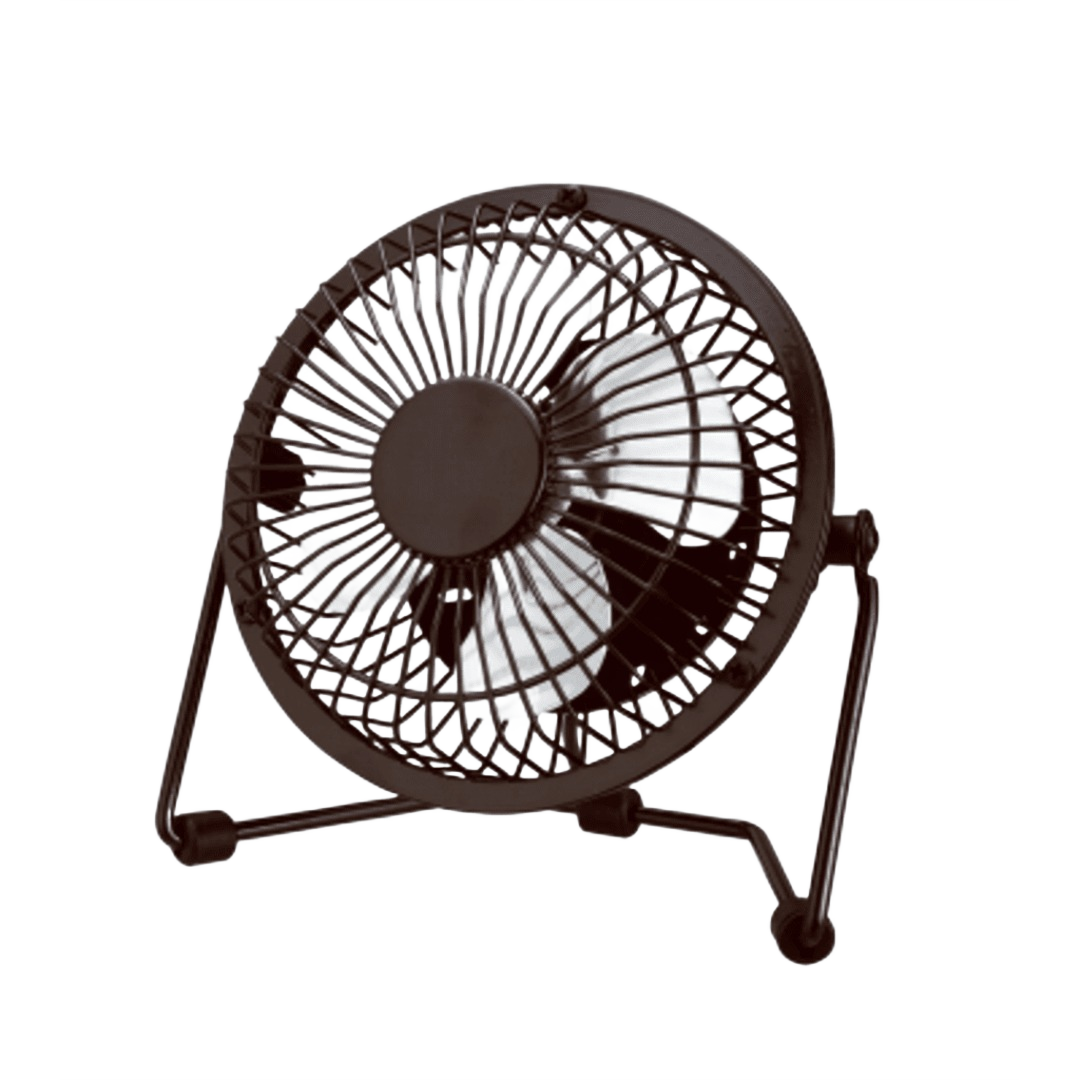 Compact black metal personal fan with protective grille, ideal for portable cooling and home improvement spaces under $50