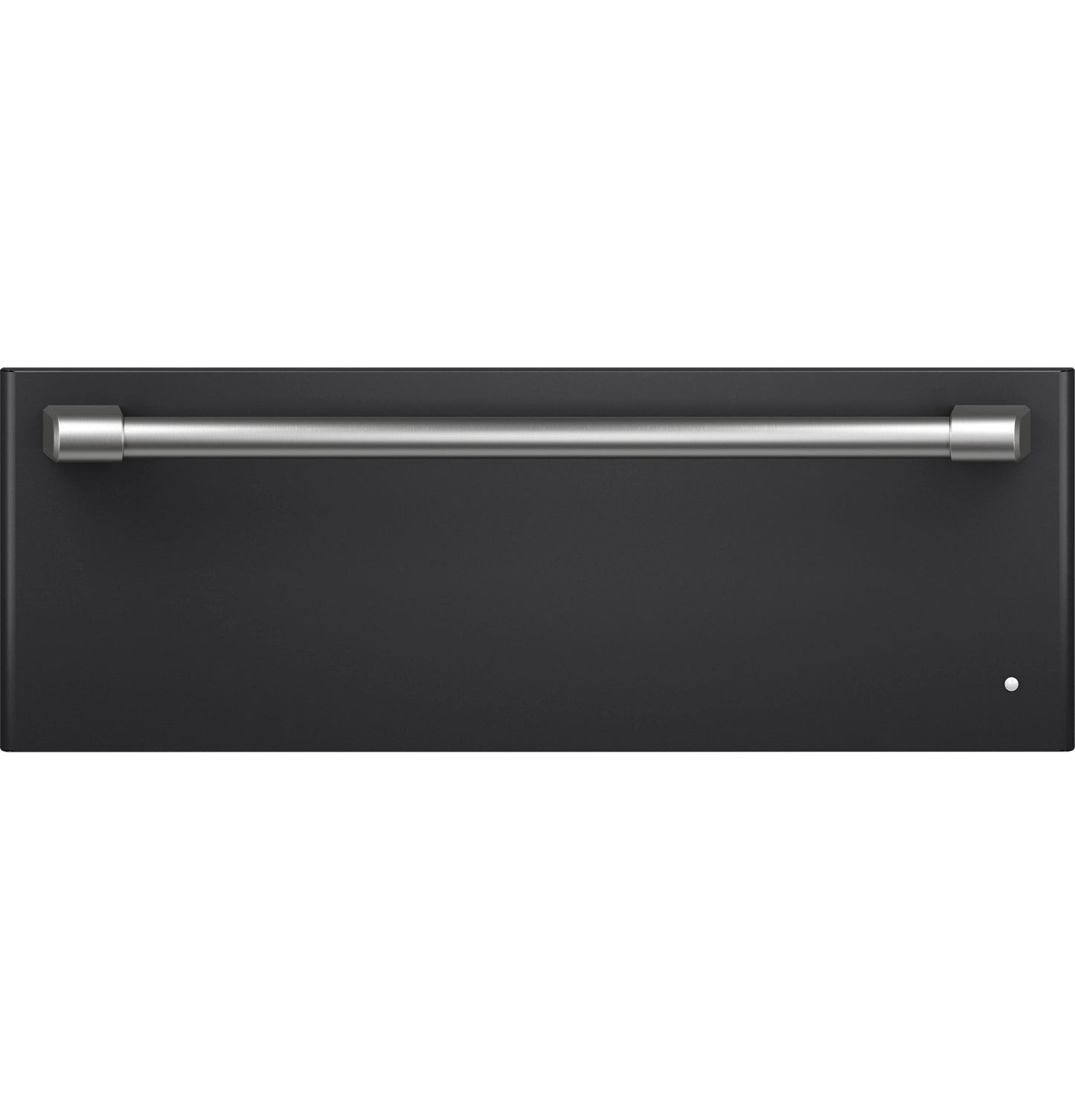 Matte black warming drawer with long stainless steel handle from kitchen appliances and wall ovens collection