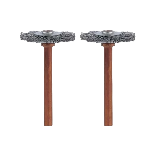 Pair of stainless steel wire brushes with shanks for rotary tool cleaning and finishing in Power Tool Accessories collection