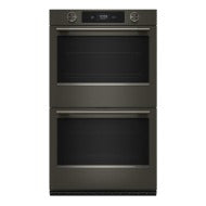 Front-facing view of a 30-inch black ore smart electric double wall oven with digital controls, part of KitchenAid Double Wall Ovens and Appliances collections for home improvement.