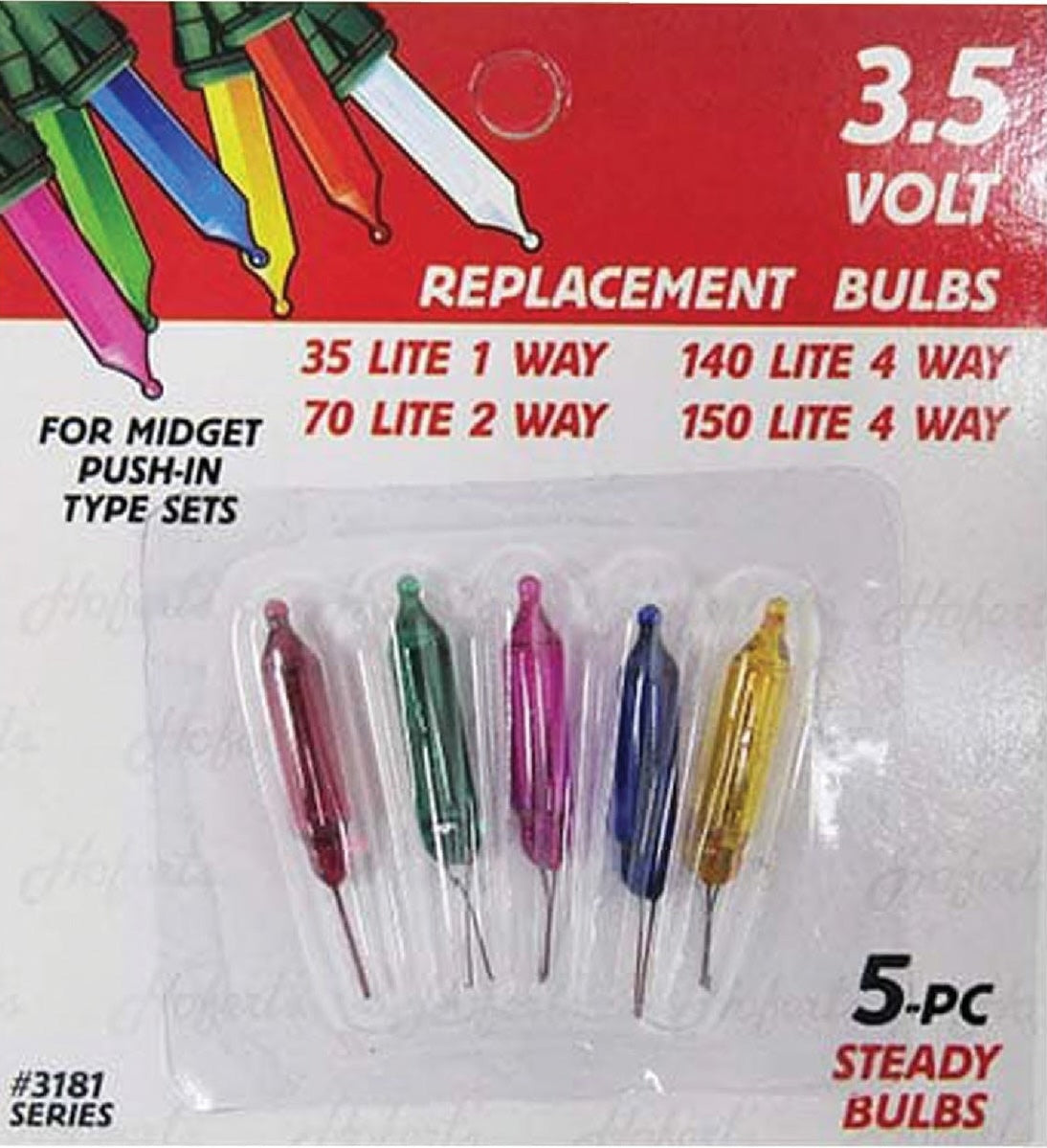 Set of five colored 3.5V replacement bulbs for Christmas lights in home improvement and holiday decor collections