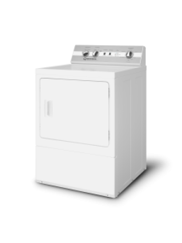 White freestanding electric dryer with front door and mechanical knob controls in Dryers and Appliances collections