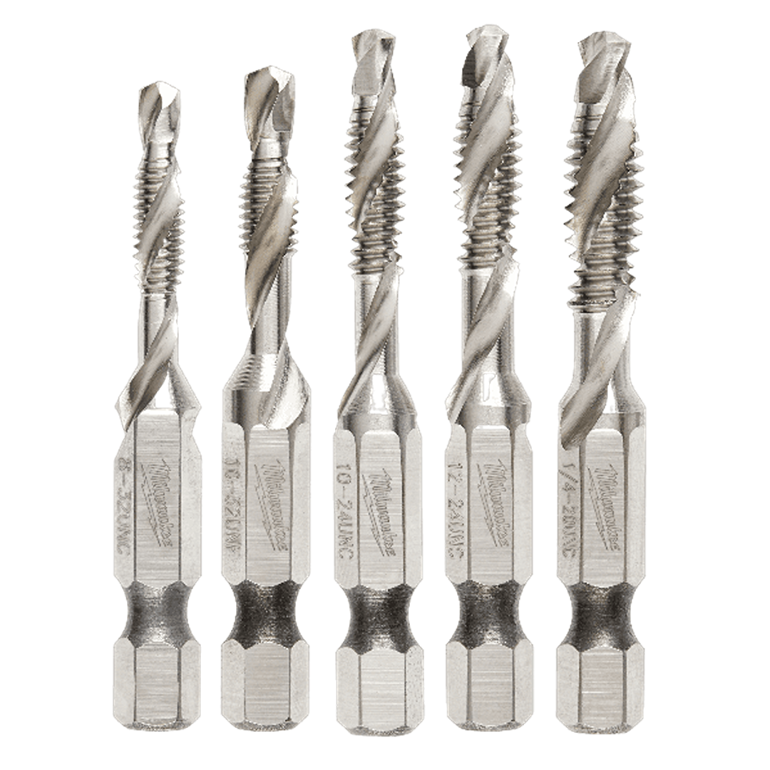 Set of five metal impact drill and tap bits for efficient metalworking in power tool accessories collections