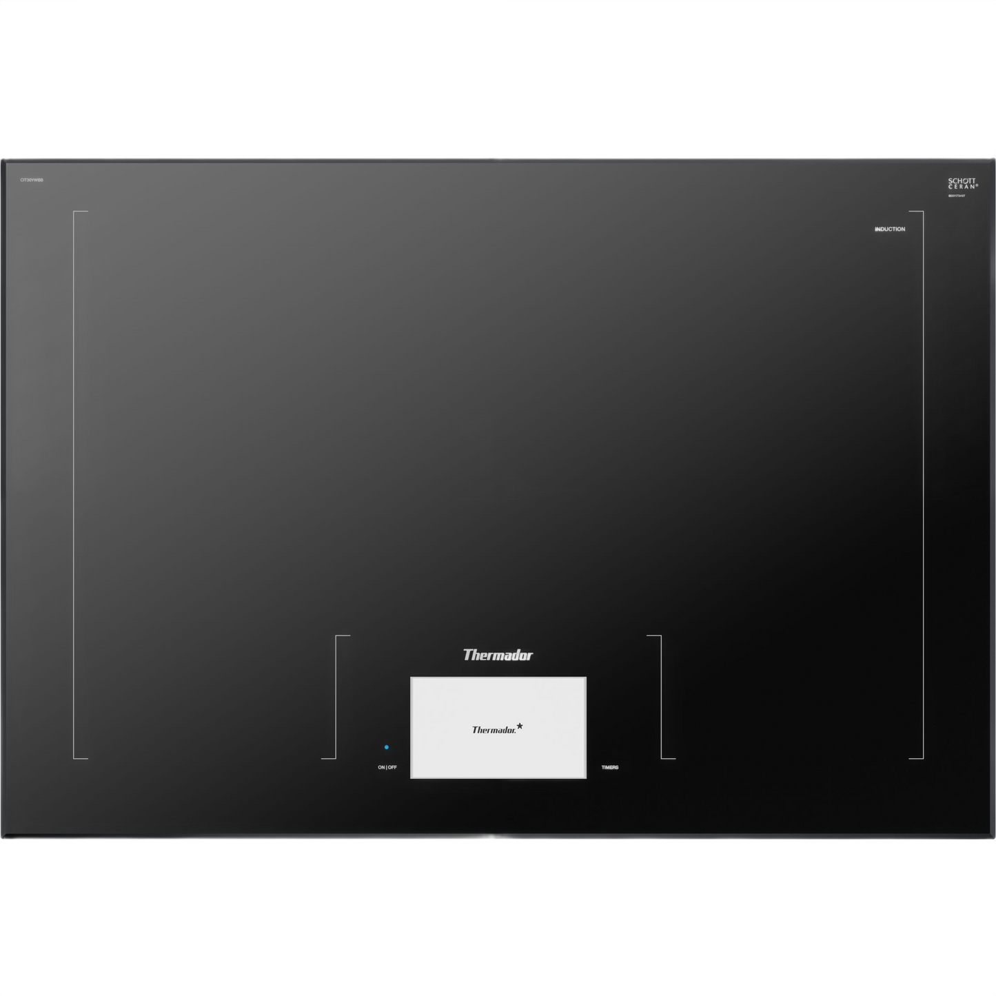 Dark gray induction cooktop with touch controls and sleek surface from Thermador appliances collection